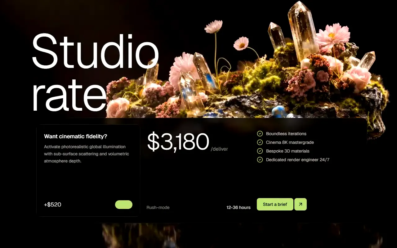 3D Studio Pricing interface structure preview