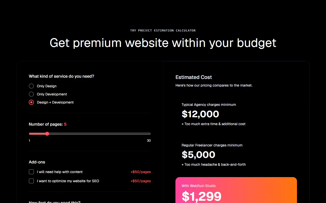 Price Calculator interface structure preview